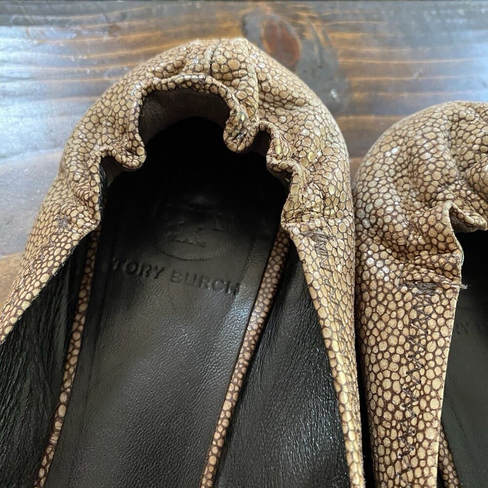 Tory Burch "Reva" Coconut Brown Stingray Leather Ballet Flat - Size 7 - Picture 4 of 6